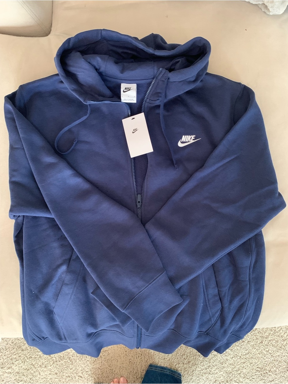 Nike Navy Blue Full-Zip Hoodie with Swoosh Detail